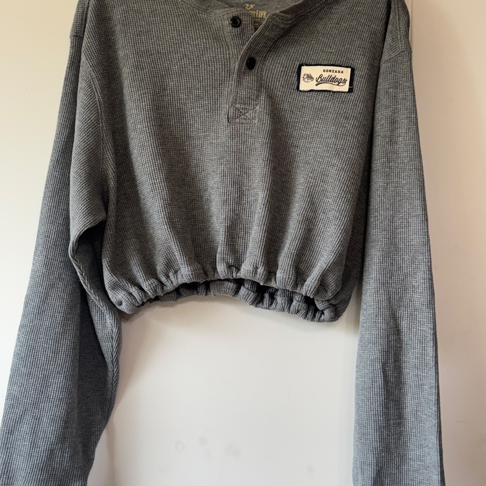 Gonzaga Bulldogs cropped vintage reworked long sleeve thermal henley large - Picture 2 of 4